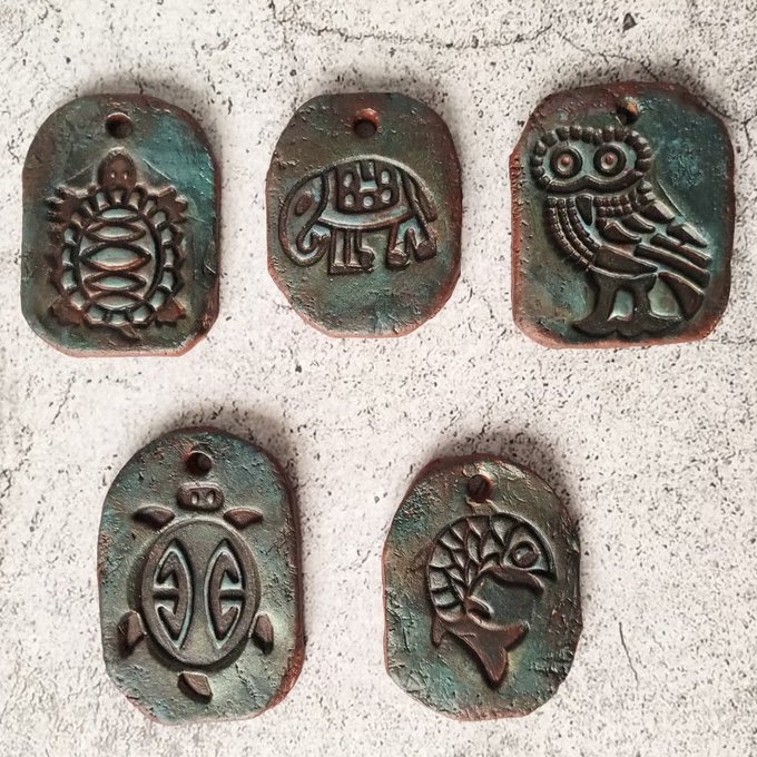 Animal Totem Pendants, Clay Fish, Owl, Turtle, Elephant, Amulets, Keyring Charms