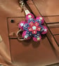 Embroidered Felt Flower bag Charm – Beaded pink Keyring Accessory