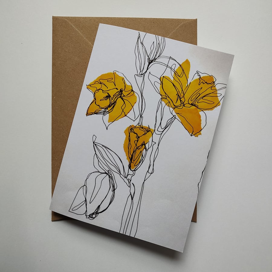 Daffodils Collage and Drawing Greetings Card