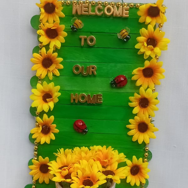 Handmade sunflower wall decoration.