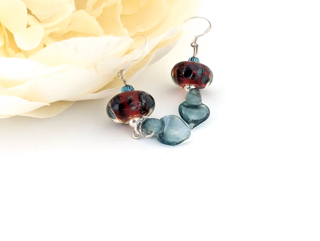 Art Glass Bead Earrings: Swarovski Crystal, Sterling Silver Beads and Earwires