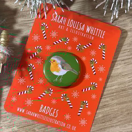 Christmas Robin Button Badge
