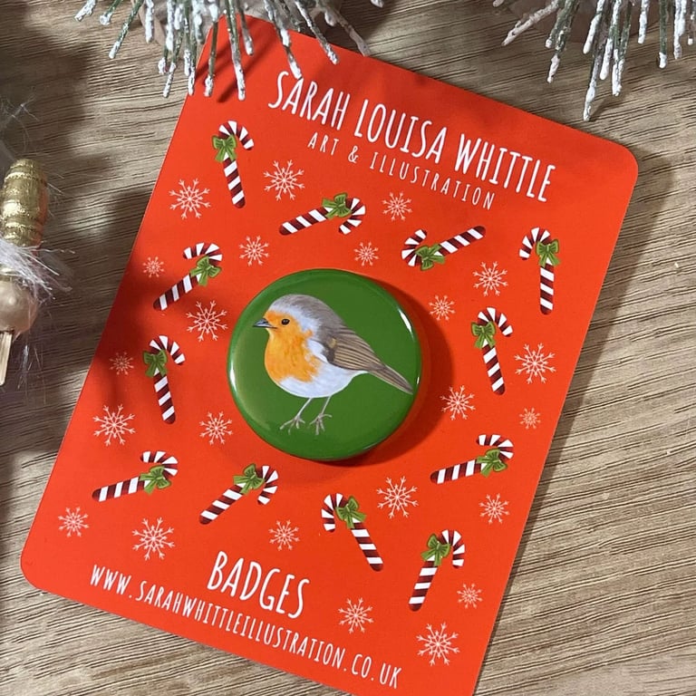 Christmas Robin Button Badge
