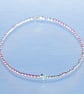Bracelet dainty sterling silver & Swarovski pink glass pearl asymmetric pattern  - Image 1