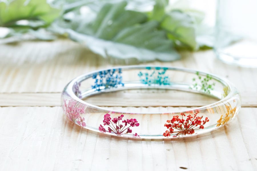 Rainbow Flower Bangle Rainbow Lace Flowers Skinny Stacking Bangle Resin Bangle S