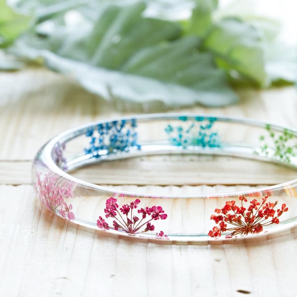 Rainbow Flower Bangle Rainbow Lace Flowers Skinny Stacking Bangle Resin Bangle S