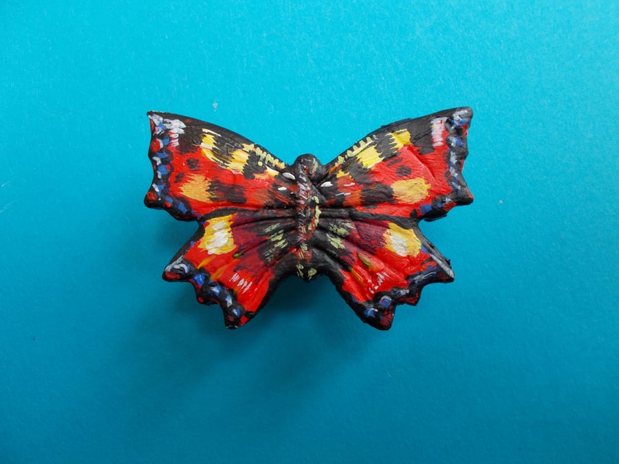 Delicate RED ADMIRAL BUTTERFLY BROOCH Wedding Lapel Pin HANDMADE HAND PAINTED