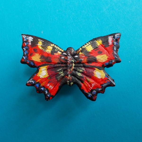 Delicate RED ADMIRAL BUTTERFLY BROOCH Wedding Lapel Pin HANDMADE HAND PAINTED