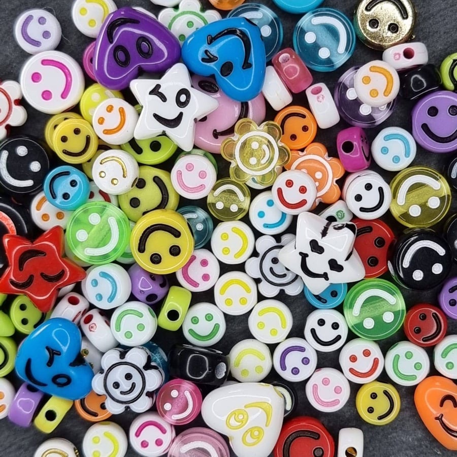 25g multi coloured and shaped smiling face beads