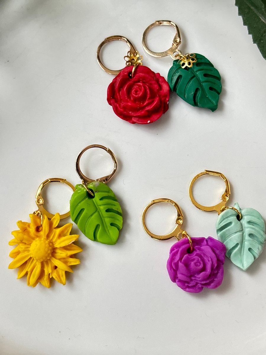 Handmade Summer Floral Polymer Clay Earrings - X 3 Sets