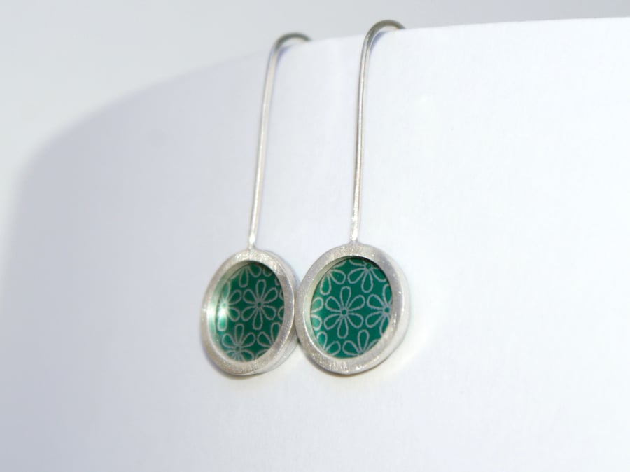 Green and silver mini drop earrings