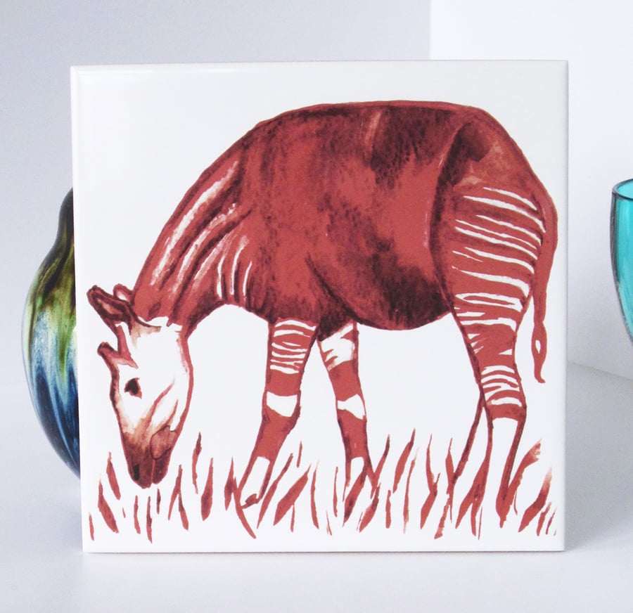 Okapi Design Ceramic Tile Trivet with Cork Backing