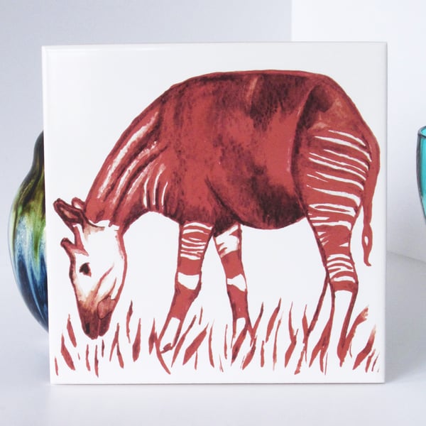 Okapi Design Ceramic Tile Trivet with Cork Backing