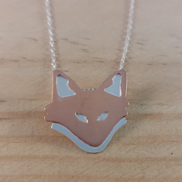 Sterling Silver and Copper Fox Head Necklace (SKU190825)
