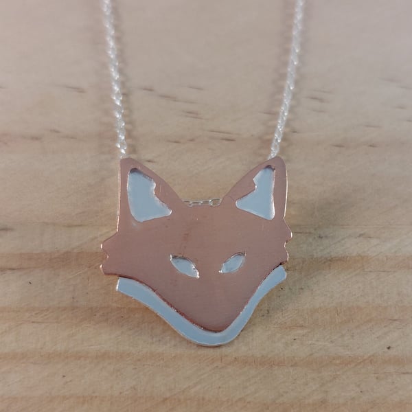 Sterling Silver and Copper Fox Head Necklace (SKU190825)