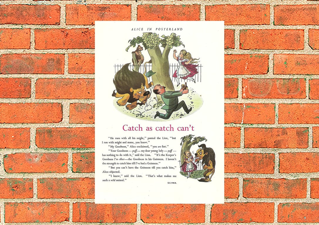 Guinness metal sign. Catch with Alice, Lion and Zookeeper. Pub, Bar and Mancave