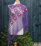 Crochet triangular shawl in sparkly gold, cerise & purple - design LF433 - Image 3
