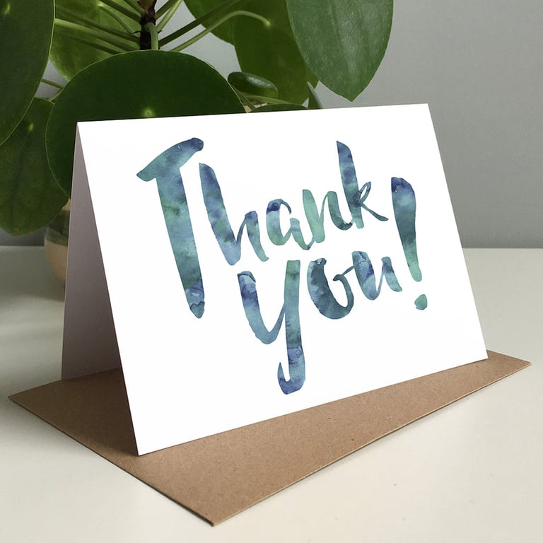 Thank You - Set Of 8 Inky Watercolour Greeting Cards