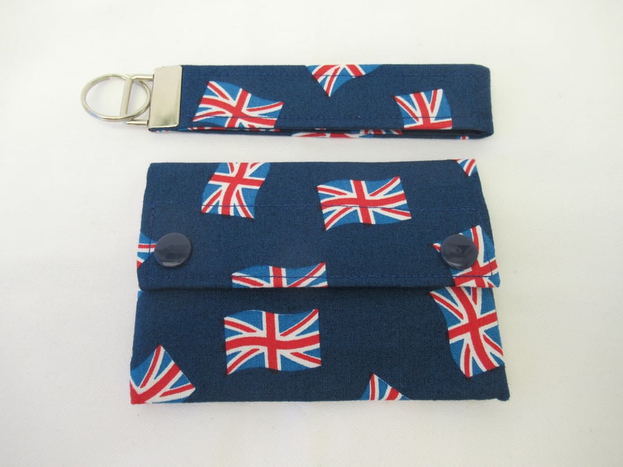 British, Union Jack themed Fabric Wallet and Key Fob Set