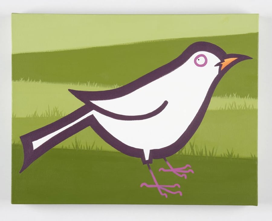 SALE - Albino Blackbird - original art - acrylic on deep edge canvas