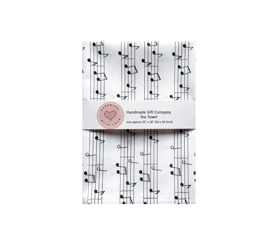 Fabric Handmade Pretty Cotton Tea Towel with a Music Theme Design