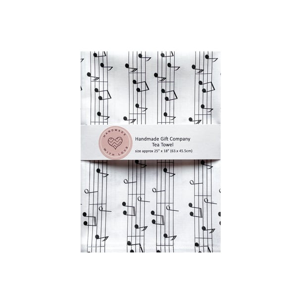 Fabric Handmade Pretty Cotton Tea Towel with a Music Theme Design