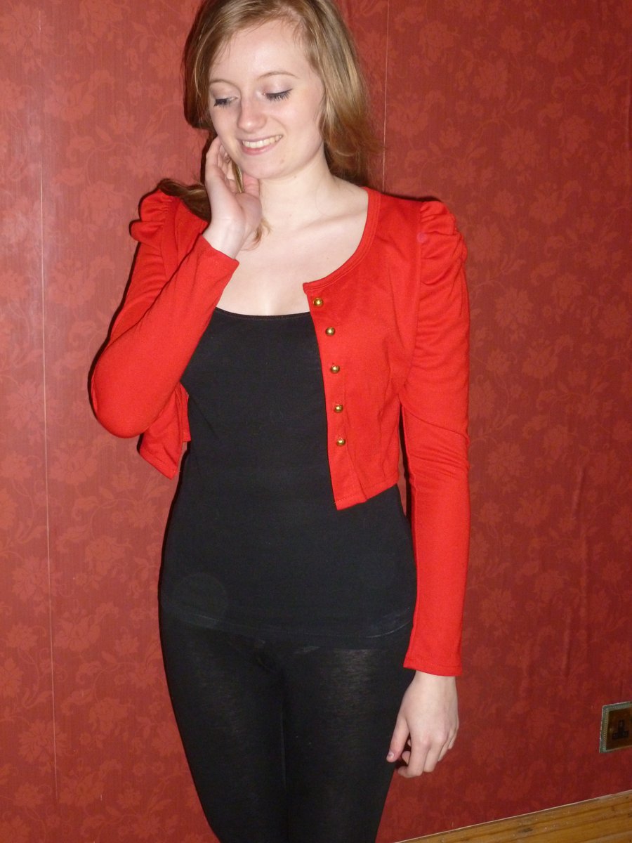 ON SALE Cropped Jersey Jacket - Red, Size 8