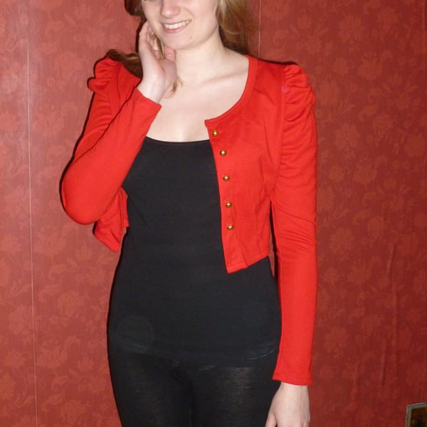 ON SALE Cropped Jersey Jacket - Red, Size 8