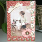 Vintage-style pretty greeting card - Charming keepsake - Sewing Card