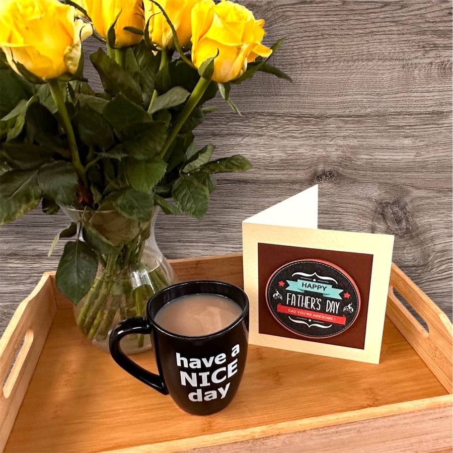 Fathers Day card, Dad you’re awesome, with a drinks coaster design, small gift, 