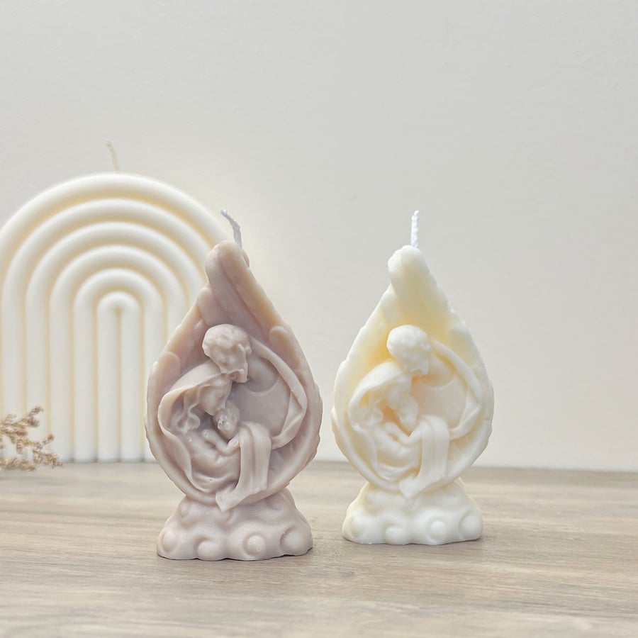 Mini Nativity Christmas Candle - Angel Wing Candle with Jesus, Mary & Joseph
