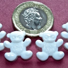 Vintage Buttons: Small White ‘Teddy’ Shaped, 4x 15mm