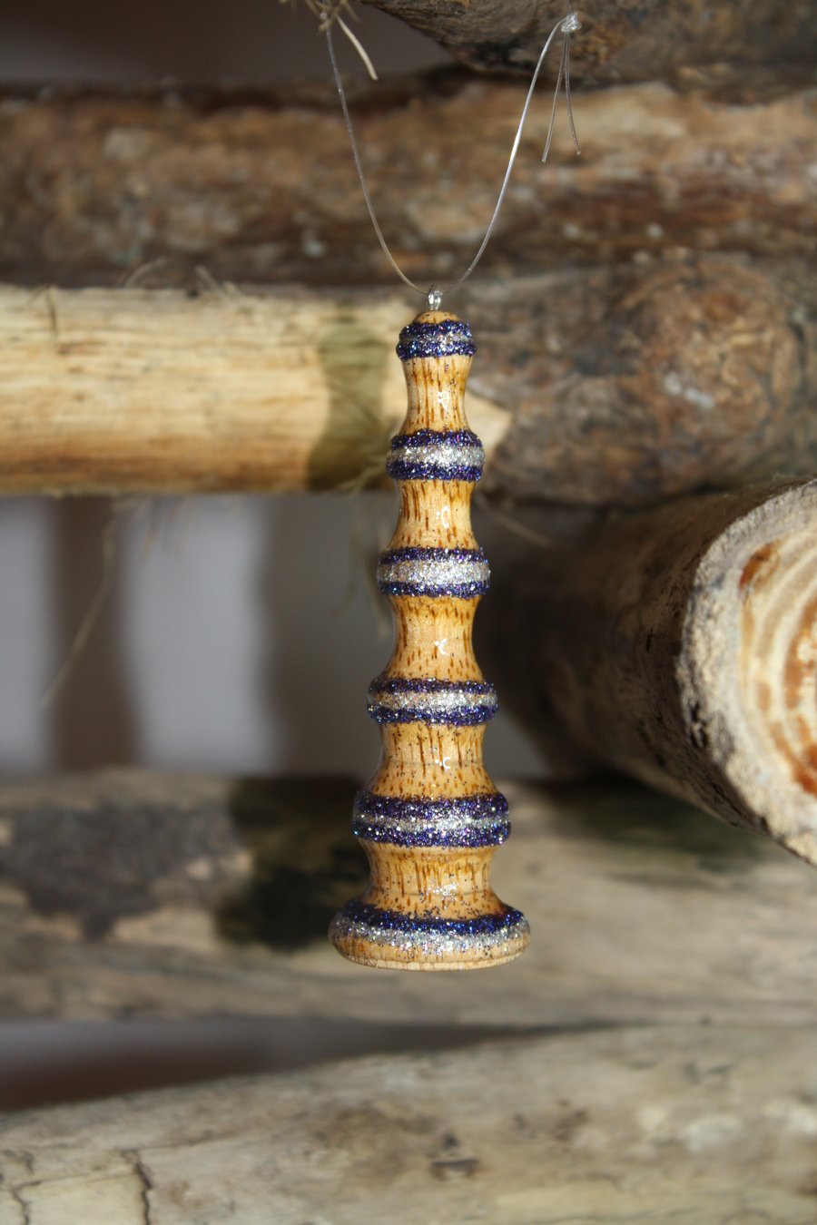 Unique Blue and Silver Wooden Christmas Decoration