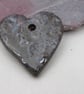 Medium Obsidian Brocade Texture Heart Shaped Ceramic Pendant - Image 3