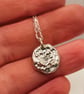 Sterling Silver Molten Pendant with Lab Diamond - Reticulated Coin Necklace - Image 8