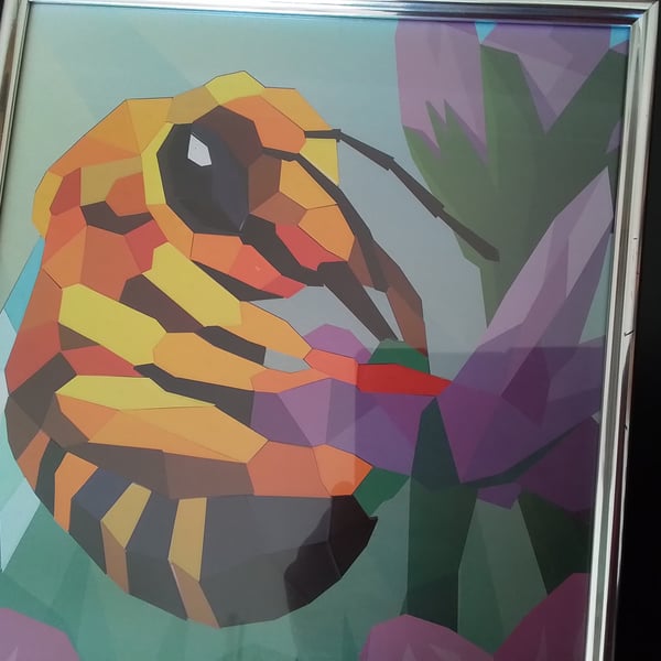 Bee papercut mosaic framed picture. Ref 353