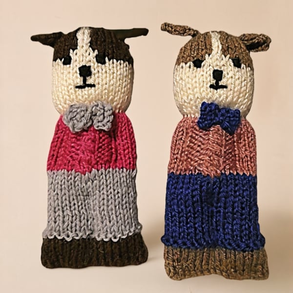 Handmade knitted pair of pocket dolls - dogs