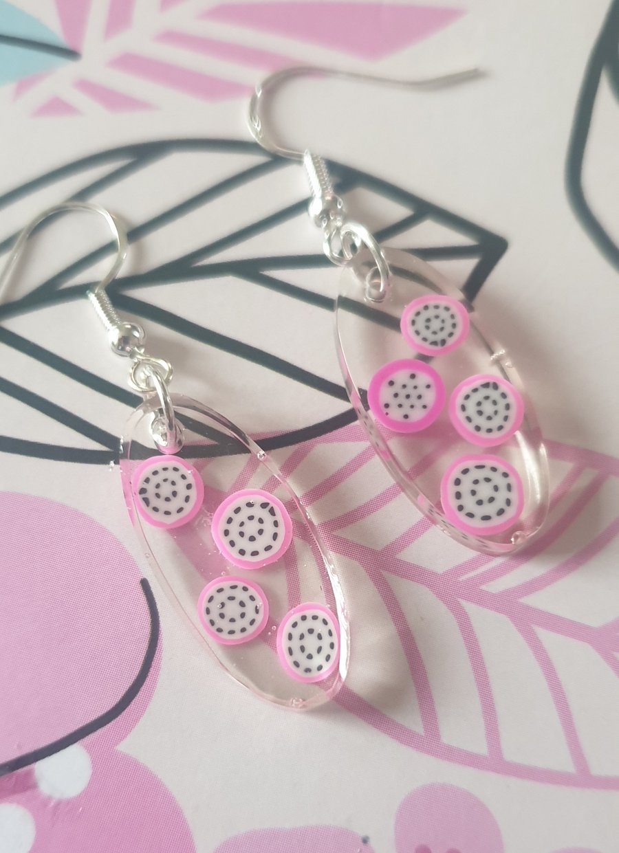 Oval dragonfruit resin earrings