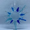 Fused glass clear and blue hanging decoration 