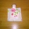 Oilcloth Key ring in cream with flowers, square with pretty edges, new