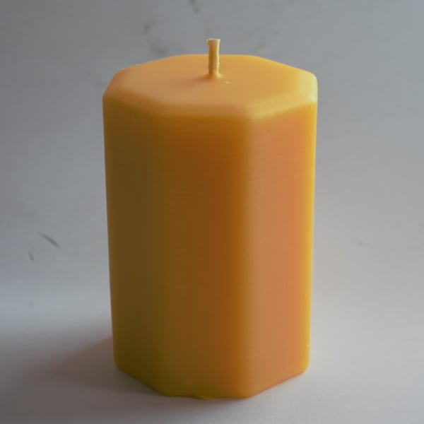 75mm x 110mm Octagonal organic beeswax pillar candle handmade in mid Wales