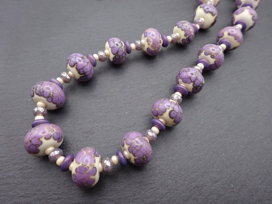 lampwork glass purple beaded necklace