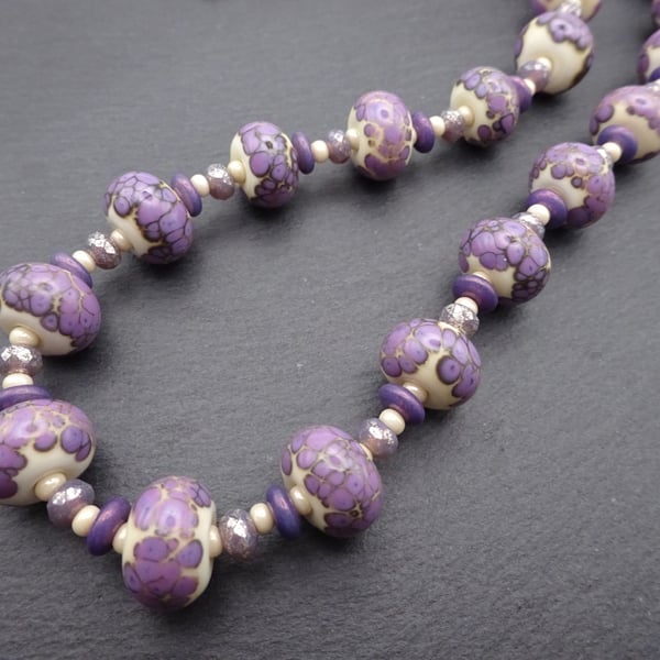 lampwork glass purple beaded necklace