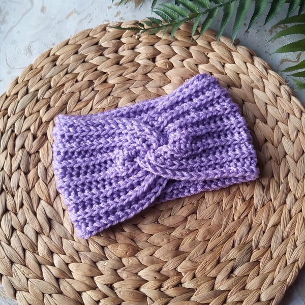 Sale Crochet Ear Warmers - Headband Twist Style Lilac