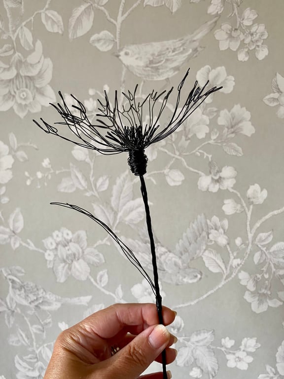 Handmade Single Wire Mountain Cornflower Stem-Contemporary Art-Nature Inspired G