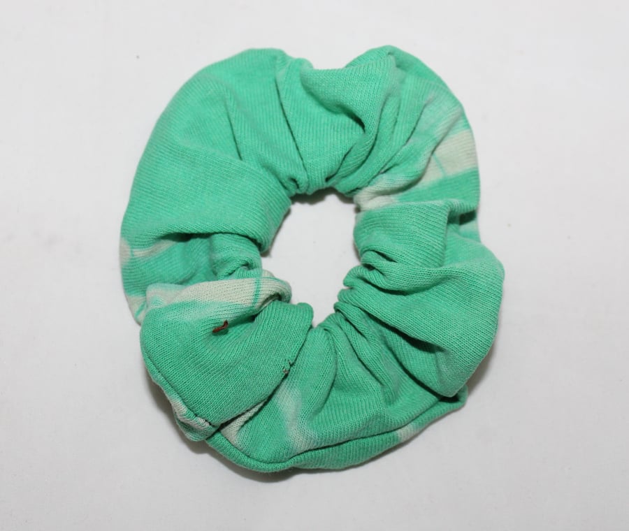 Elasticated hair scrunchie, hair tie, green and white tie dye. handmade,eco gift