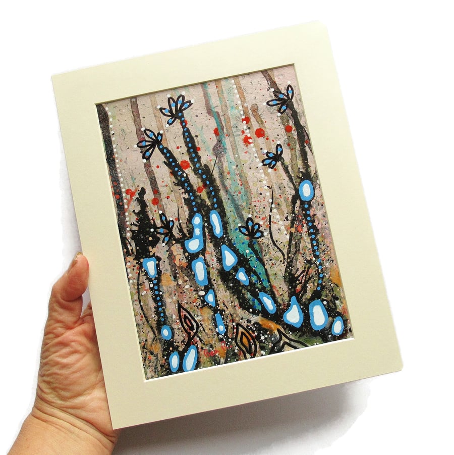 Hand Painted Abstract Artwork Ready Mounted Art Beige Blue Green Small Painting