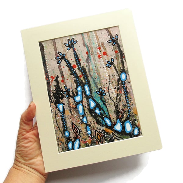 Hand Painted Abstract Artwork Ready Mounted Art Beige Blue Green Small Painting
