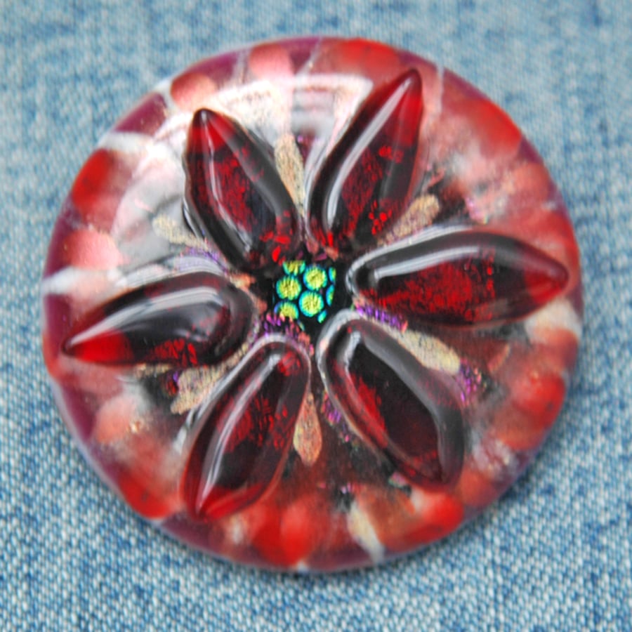 Fused Glass Red Flower Brooch