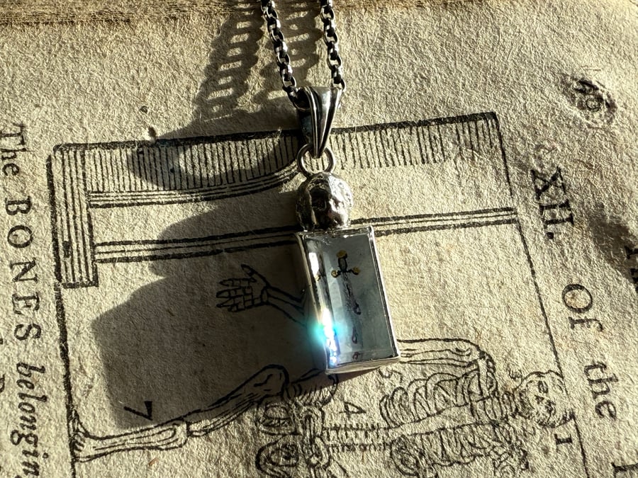 Sterling Silver & Quartz Crystal Sword & Pudding Doll Head Pendant Necklace